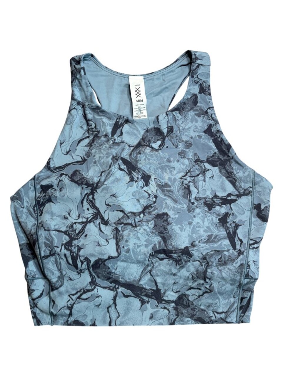 Rhone Revive Printed Longline Sports Bra size M medium blue mist racerback crop